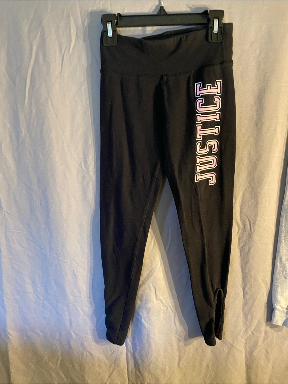 Justice Black Leggings with Pink-Outlined Logo